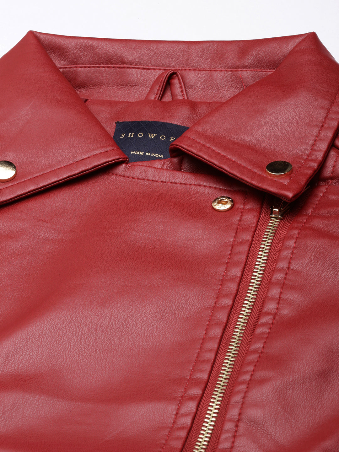 Women's Solid Red Biker Jacket