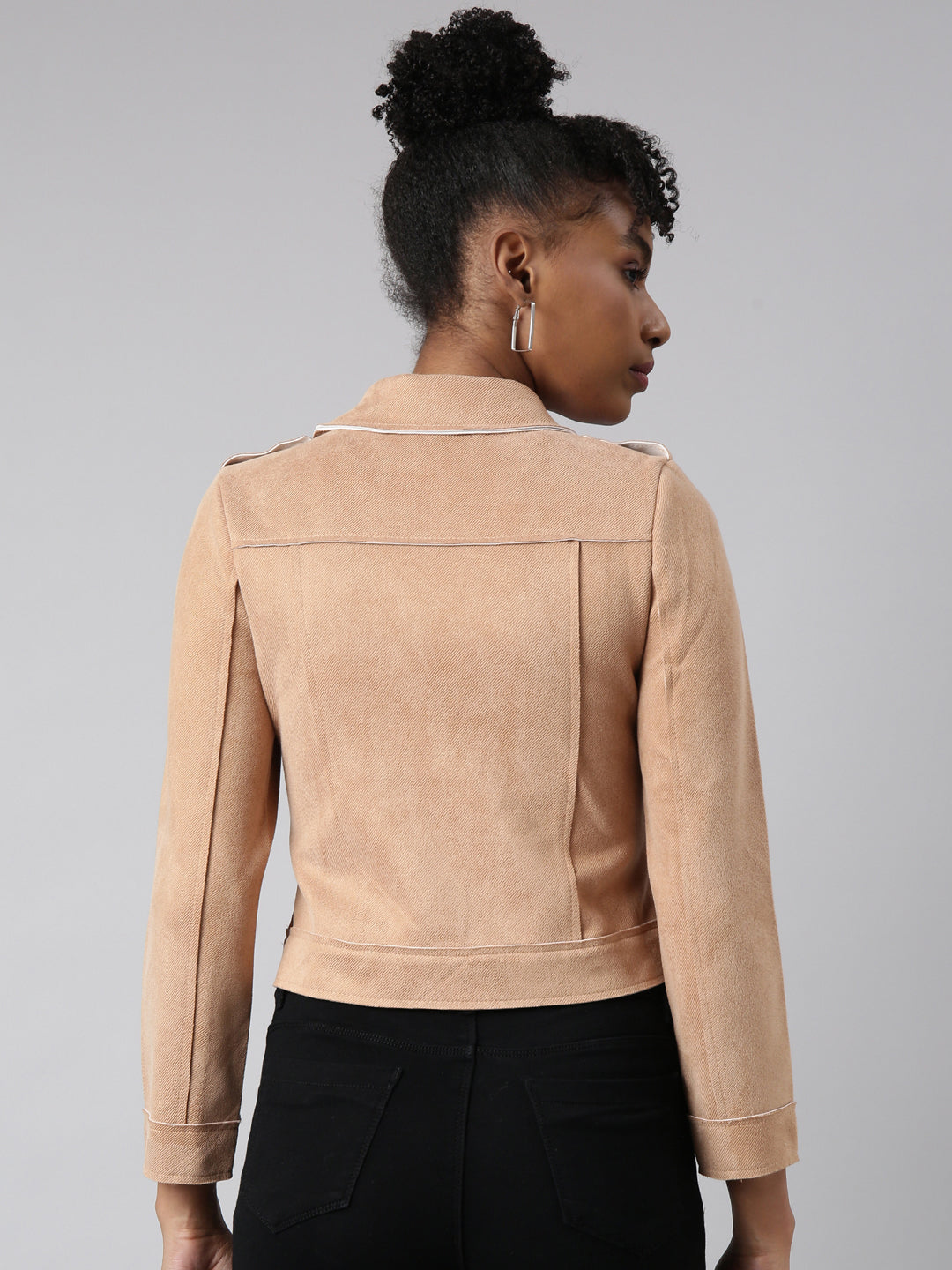 Women's Beige Suede Biker Jacket