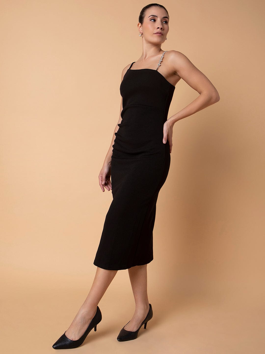 Women's Black Midi Sheath Dress