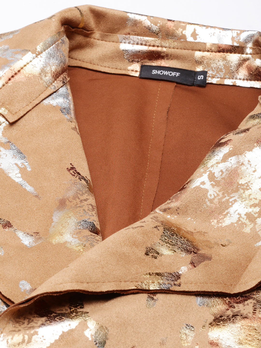 Women's Camel Brown Abstract Printed Longline Trench Coat
