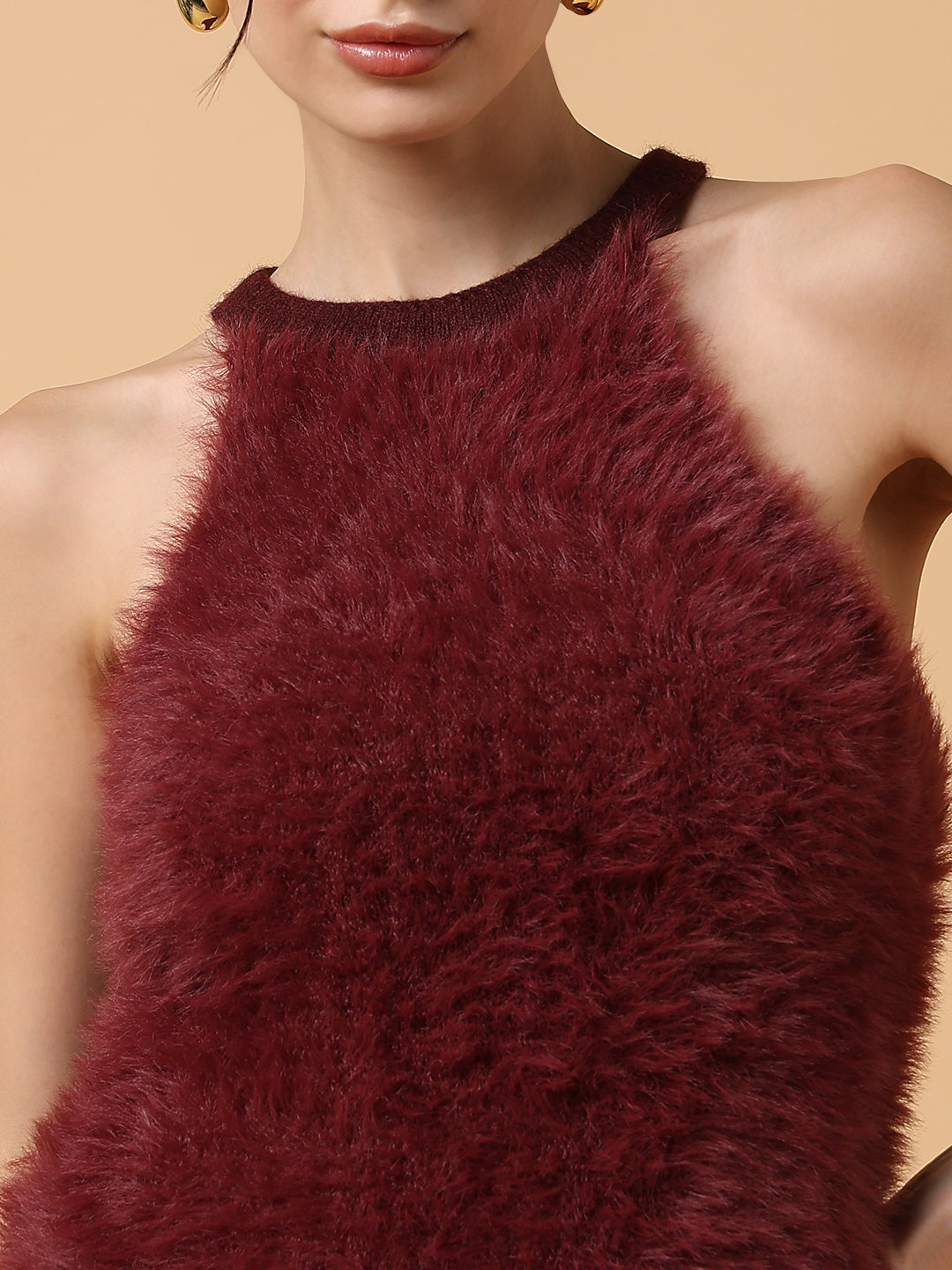 Women's Maroon Halter Neck Bodycon Mini Dress