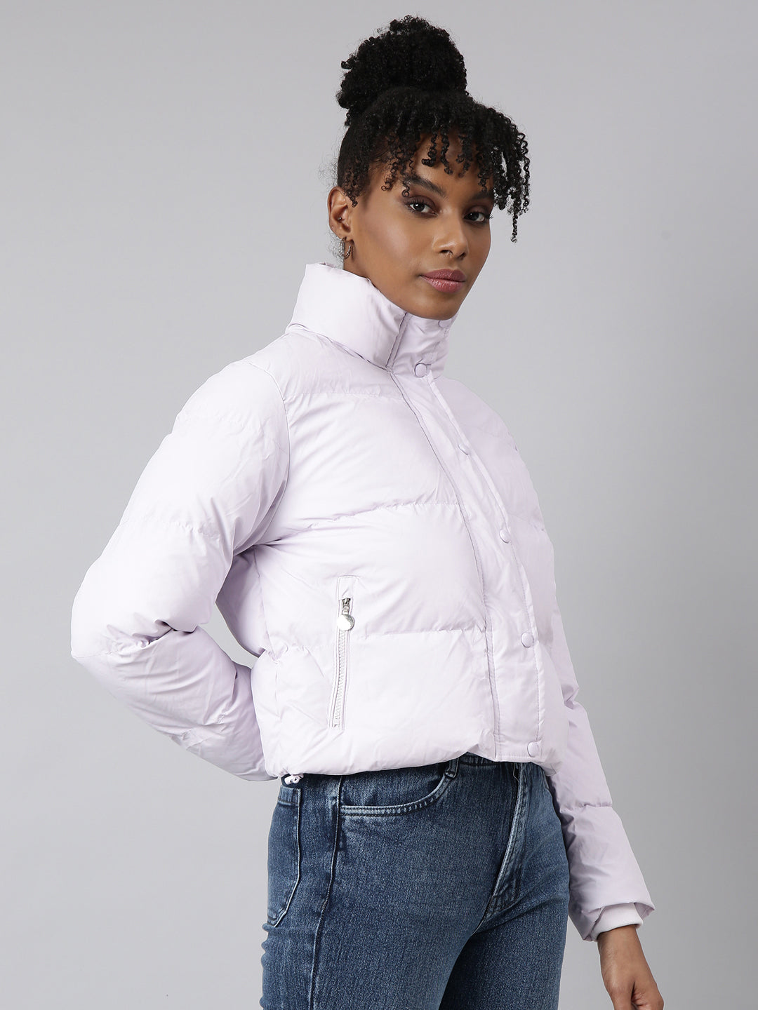 Women's Lavender Washed Windcheater Crop Puffer Jacket