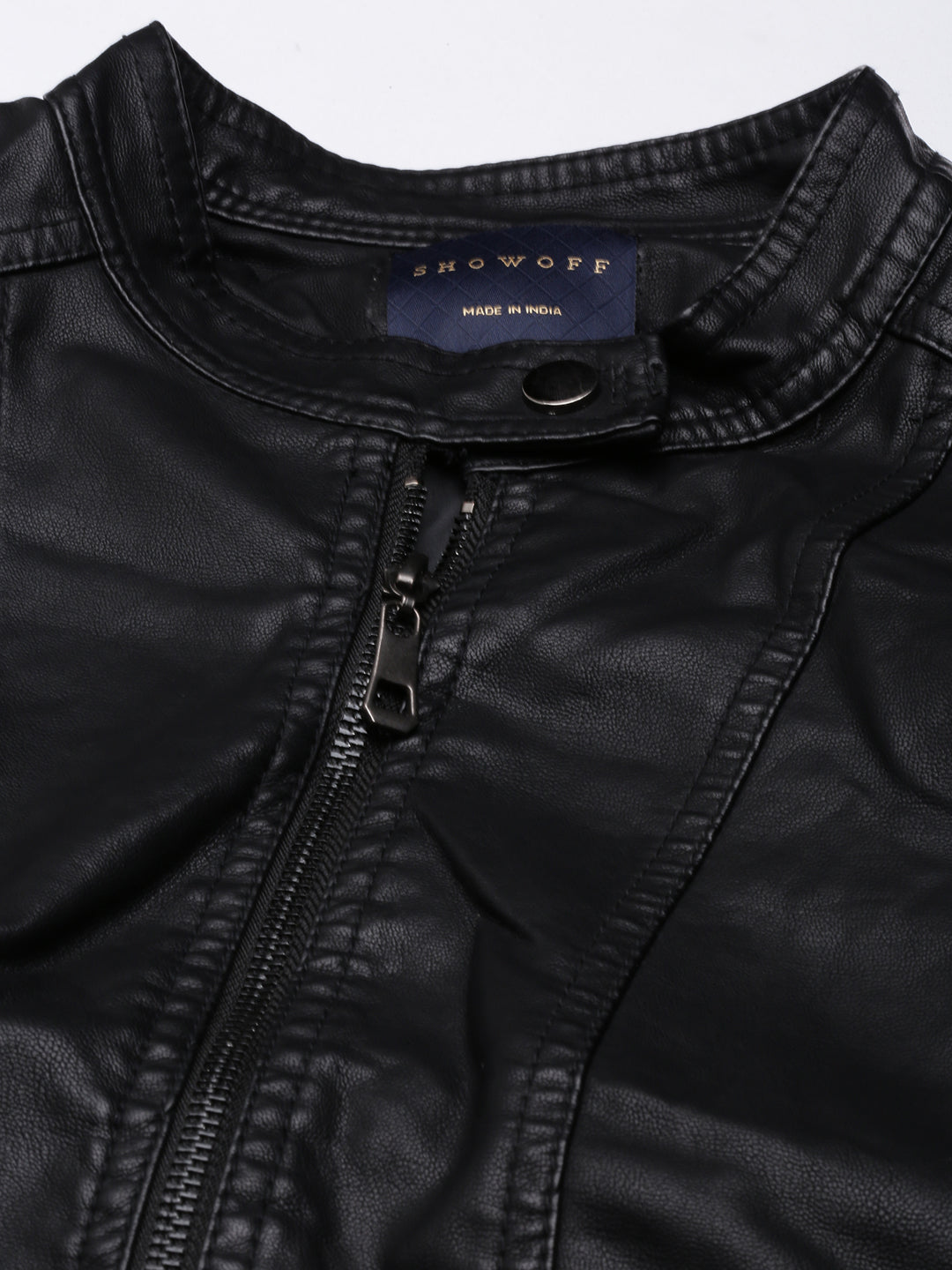 Women's Black Stand Collar Windcheater Biker Jacket
