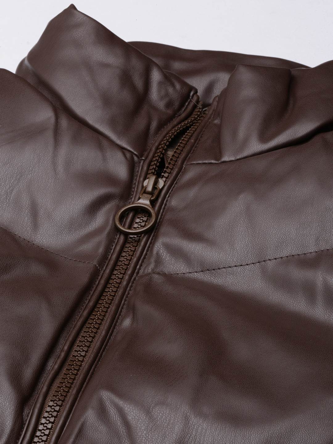 Women's Brown Mock Collar Crop Puffer Jacket