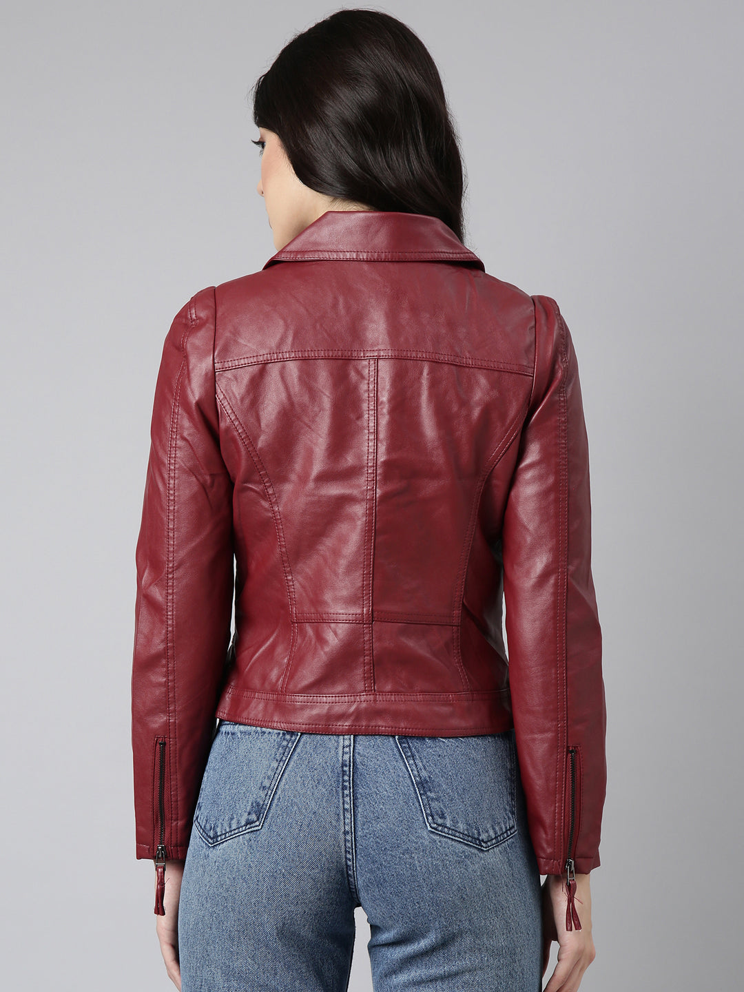 Women's Maroon Windcheater Biker Jacket
