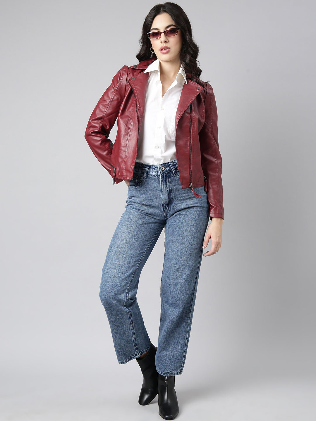 Women's Maroon Windcheater Biker Jacket