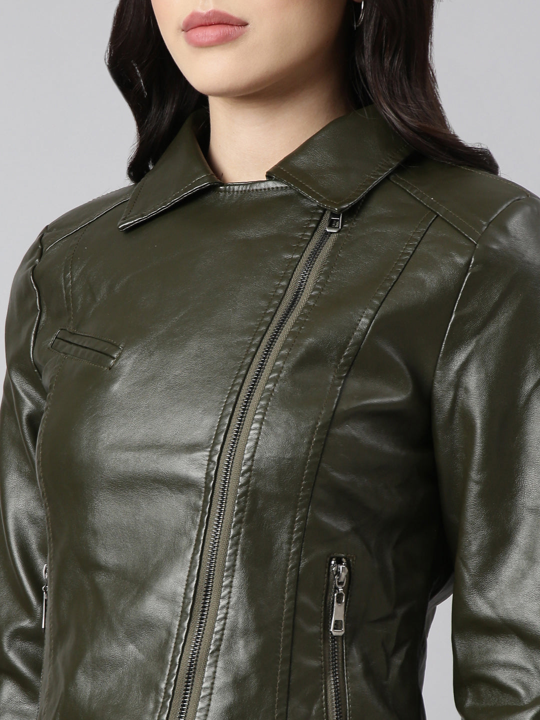 Women's Olive Biker Jacket