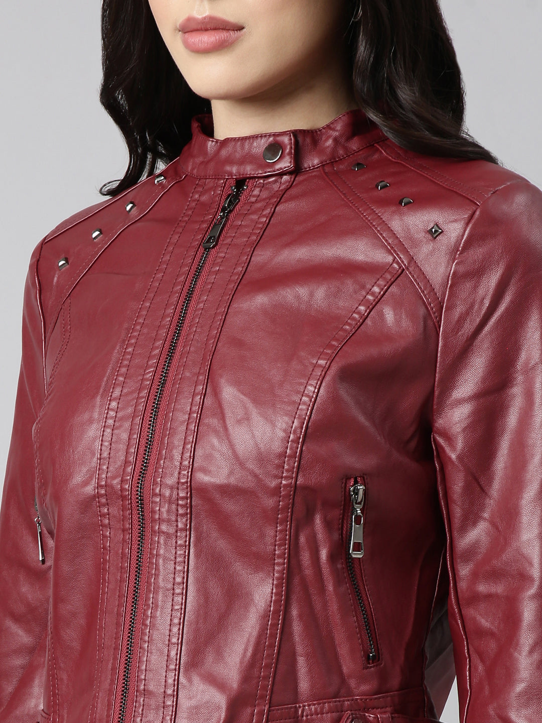 Women's Maroon Biker Jacket