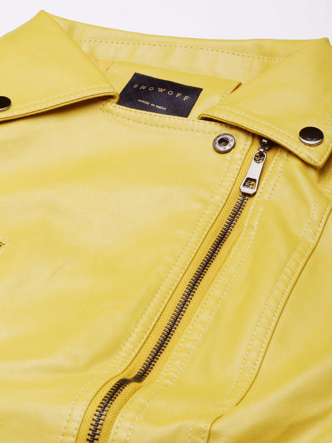 Women's Yellow Lapel Collar Biker Jacket