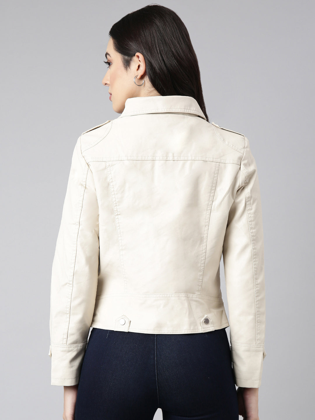 Women's Cream Crop Biker Jacket