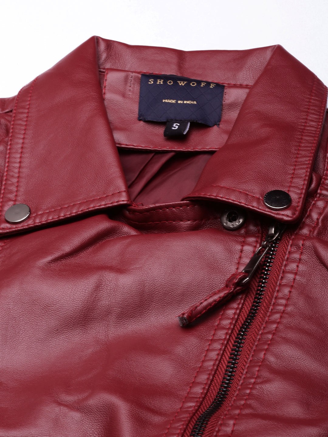 Women's Maroon Crop Biker Jacket