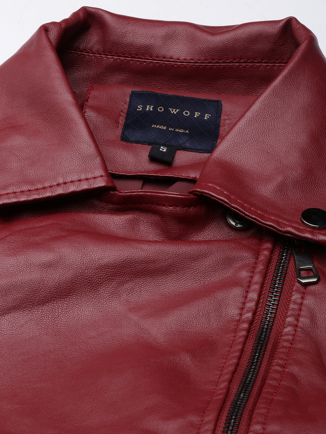 Women's Maroon Lapel Collar Biker Jacket