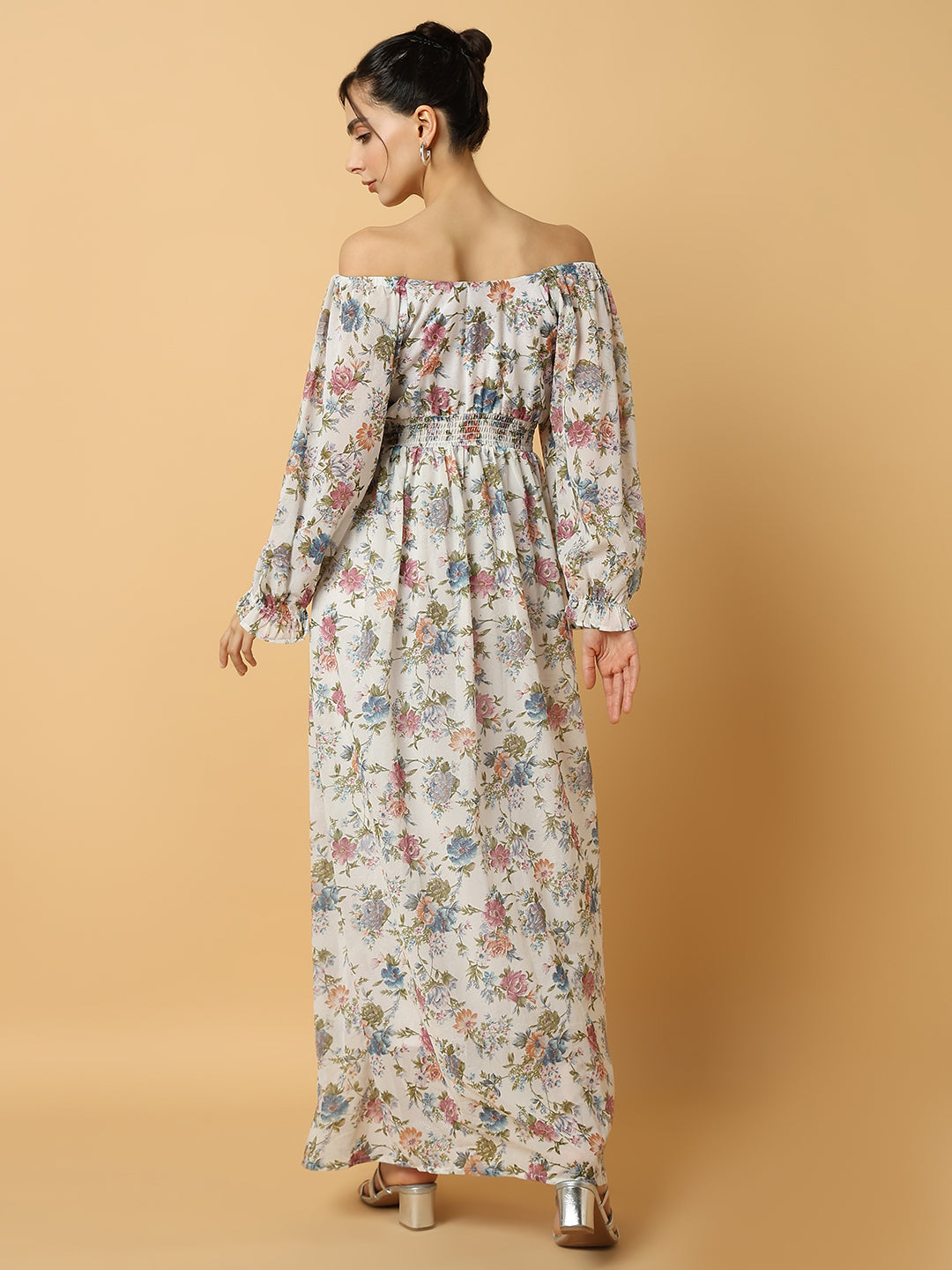 Women's Floral White Maxi Fit and Flare Dress