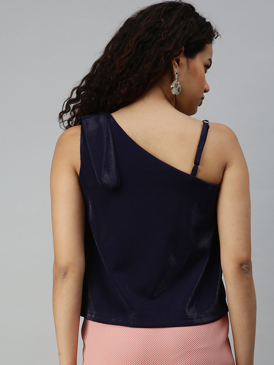 Women's Navy Blue One Shoulder Straps Top