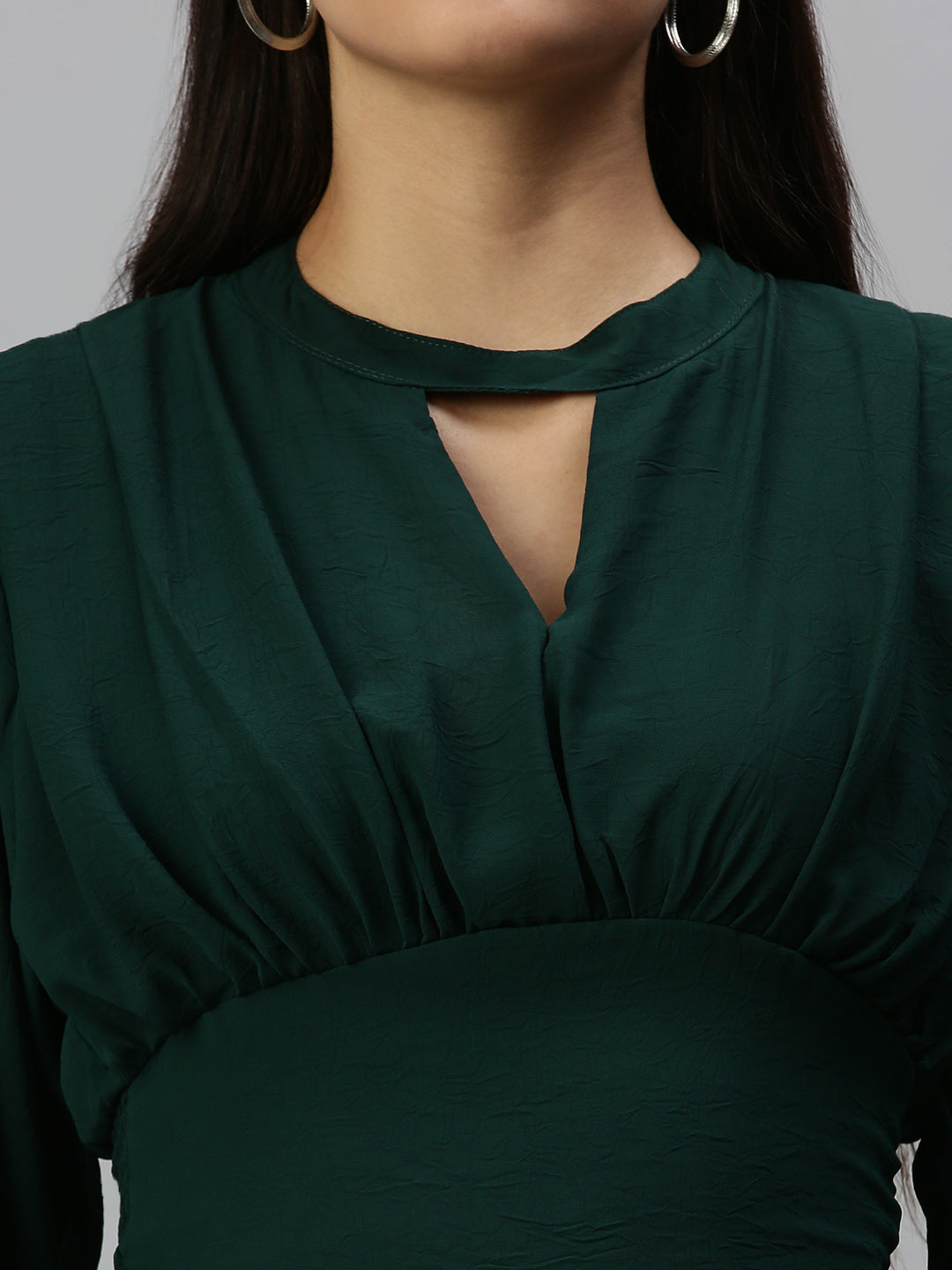 Women's Green Keyhole Neck Georgette Empire Crop Top