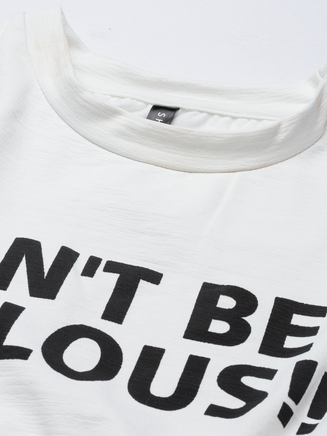 Women's White Typography Printed Cinched Waist Crop Top