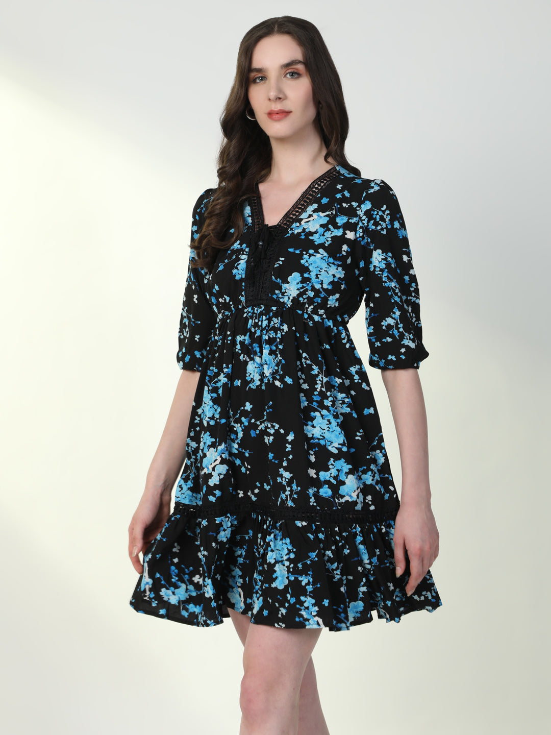Women's Floral Black Casual A-Line Dress