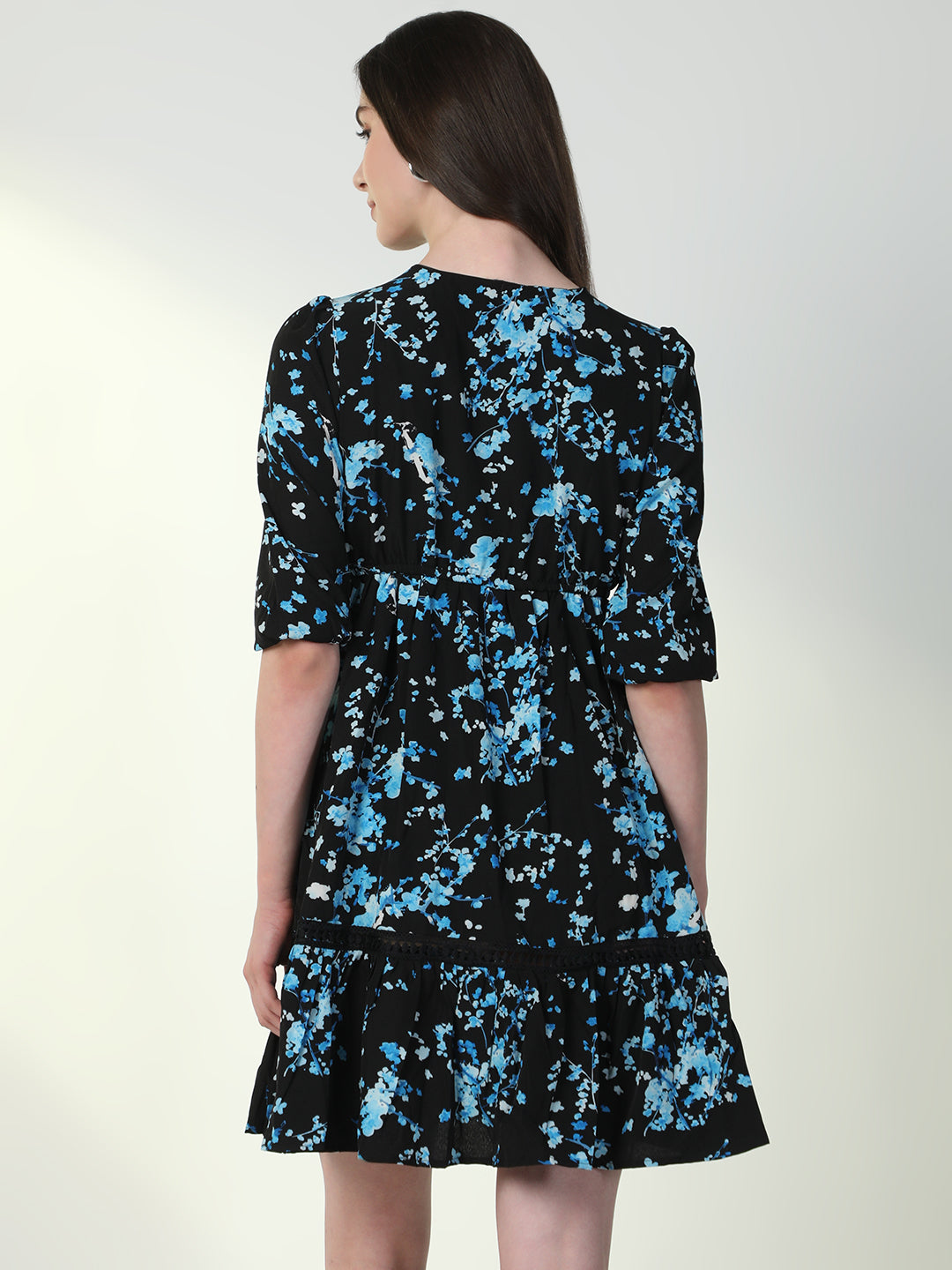 Women's Floral Black Casual A-Line Dress