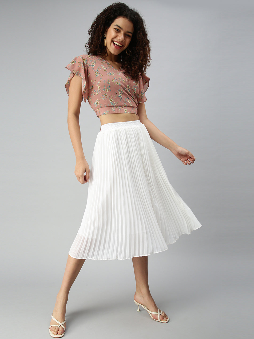 Women's Mauve Floral Print Georgette Wrap Crop Top