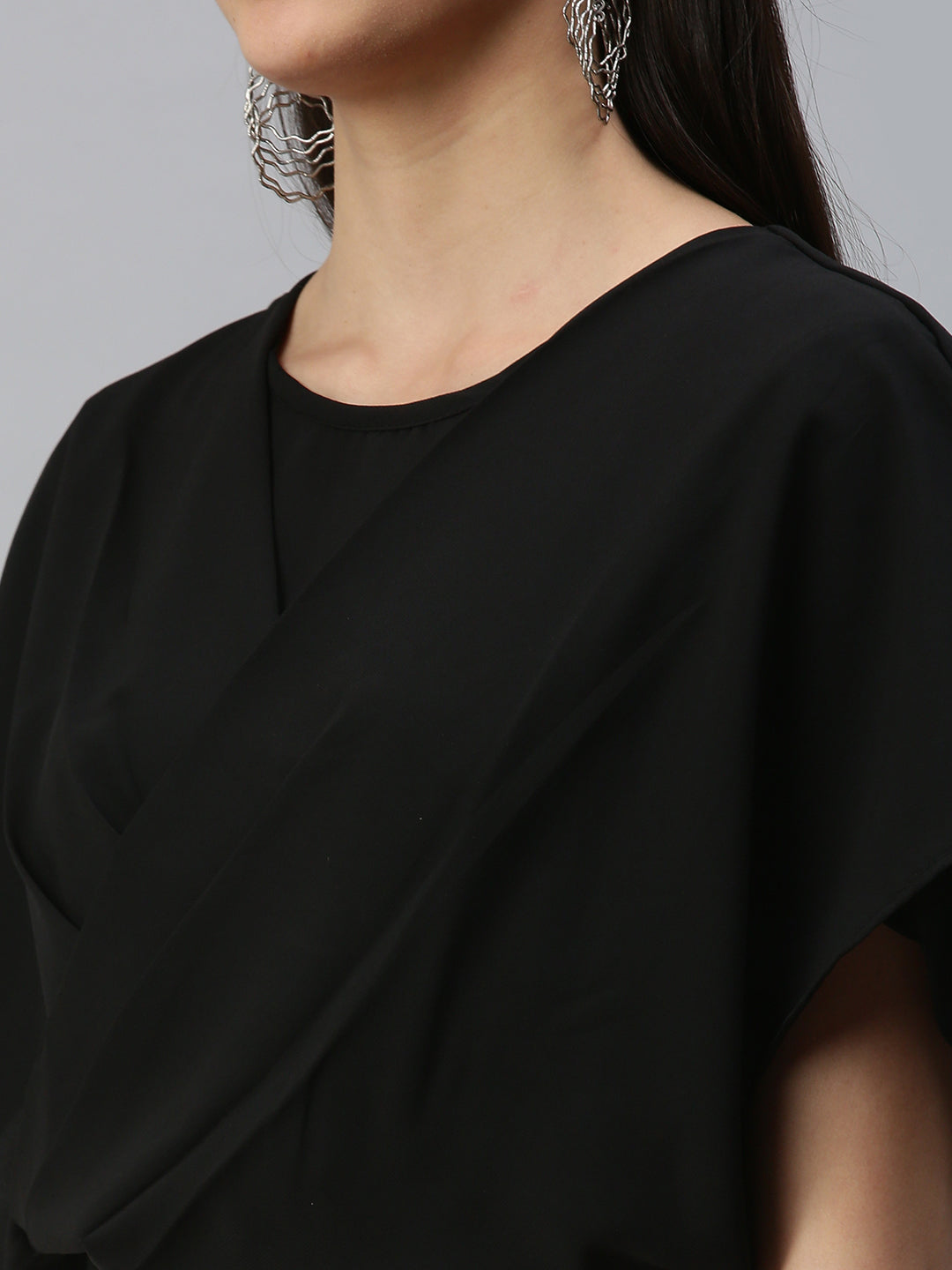 Women's Black Extended Sleeves Monochrome Chiffon Top