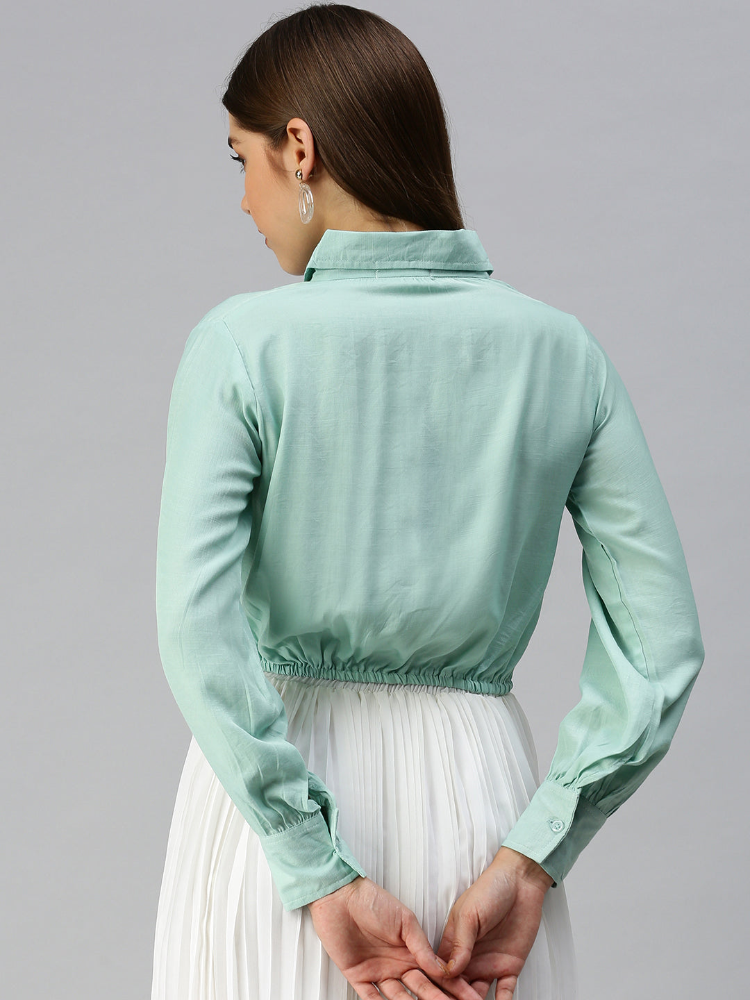 Women's Sea Green Striped Shirt Style Top