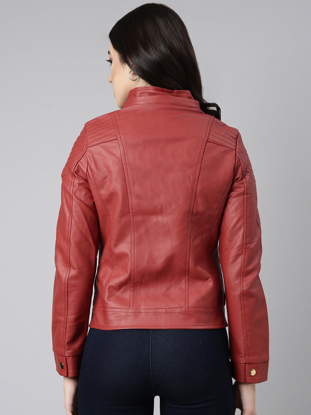 Women's Rust Biker Jacket With Detachable Hood