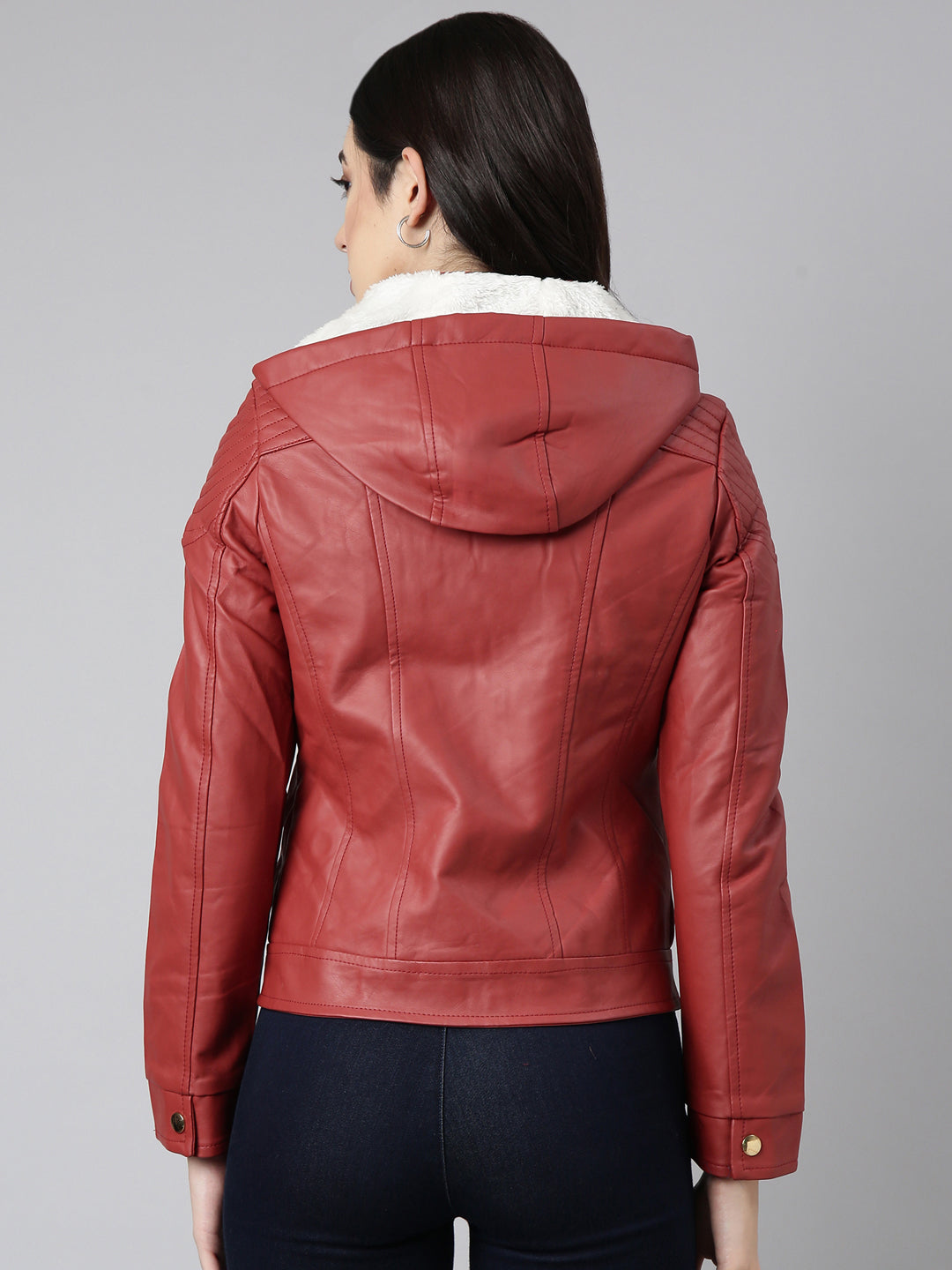 Women's Rust Biker Jacket With Detachable Hood