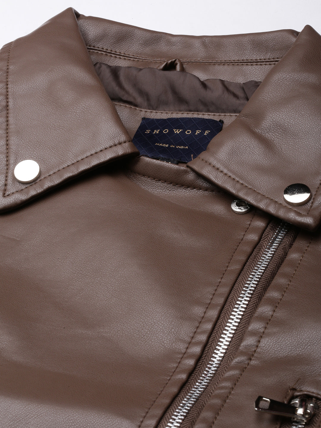 Women's Brown Spread Collar Crop Biker Jacket