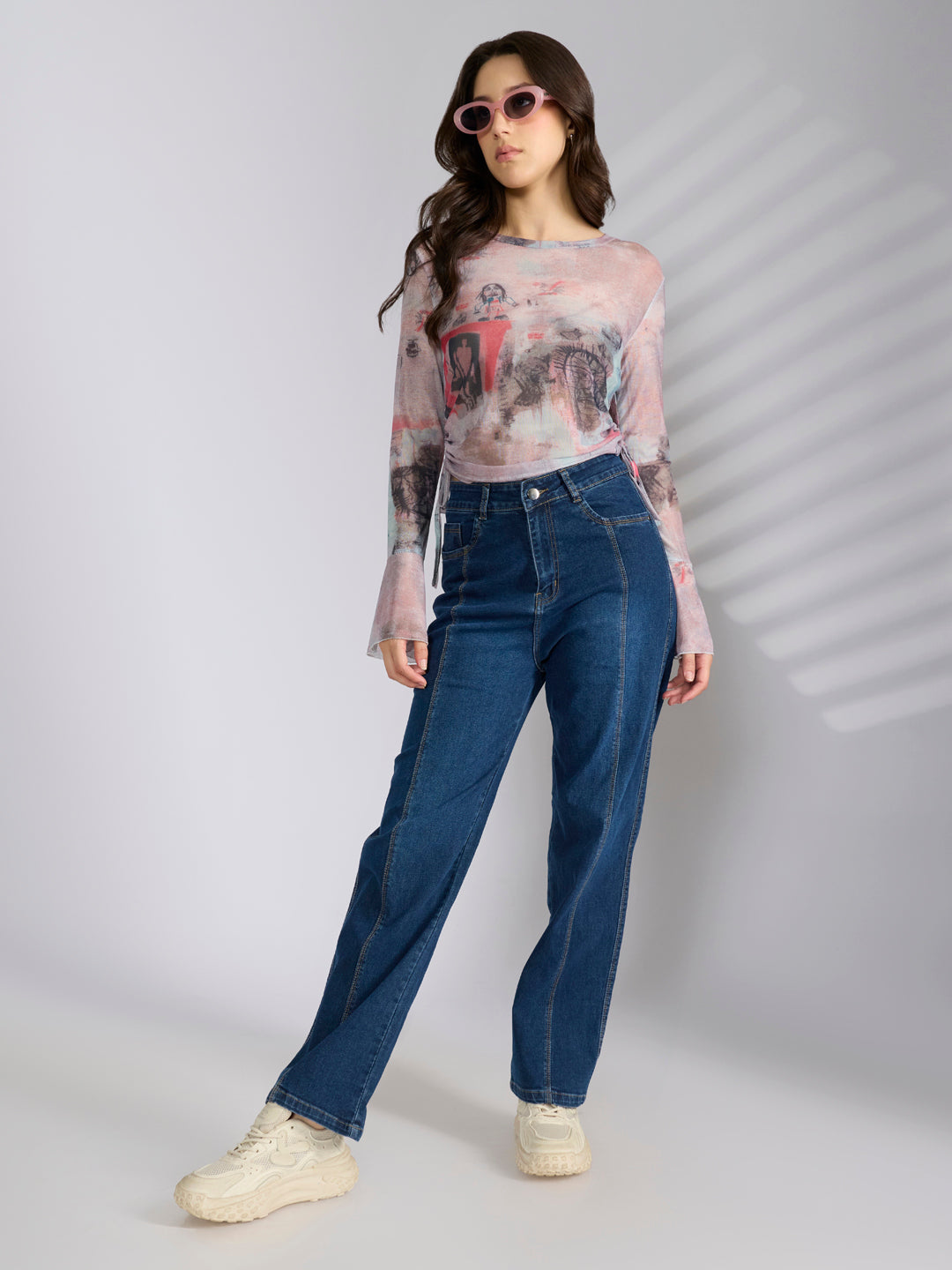 Women's Graphic Pink Fitted Ruched Top