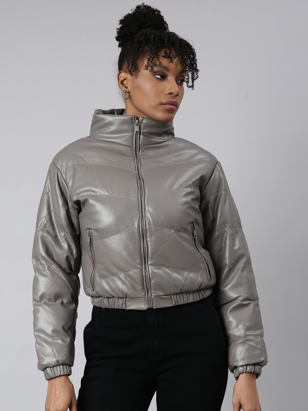 Women's Grey Windcheater Puffer Jacket