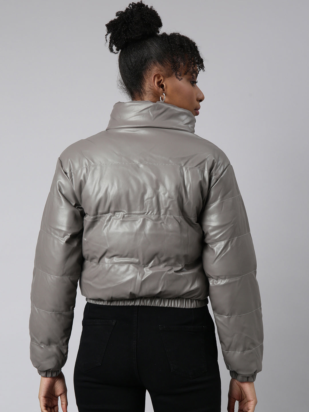 Women's Grey Windcheater Puffer Jacket