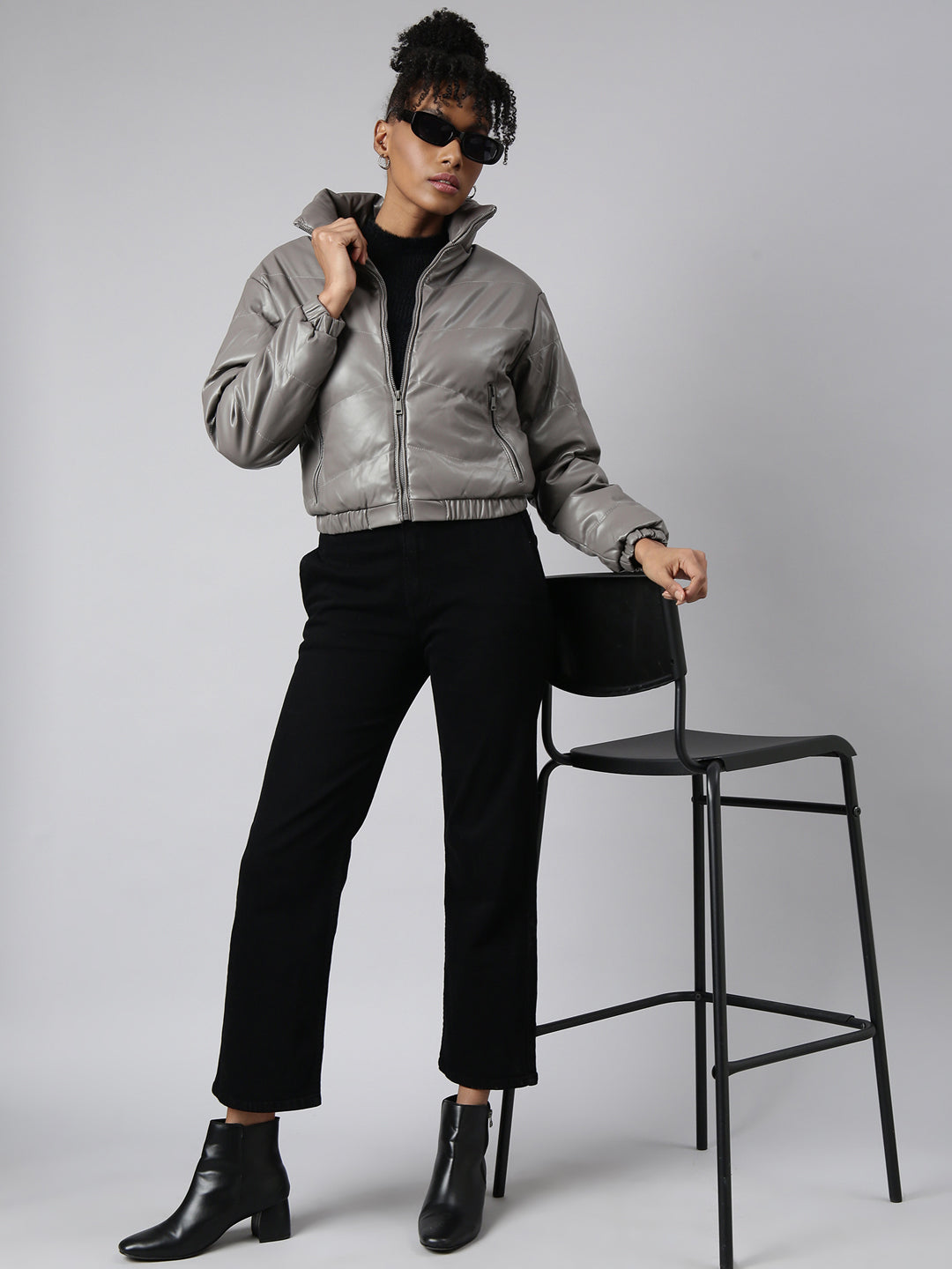 Women's Grey Windcheater Puffer Jacket