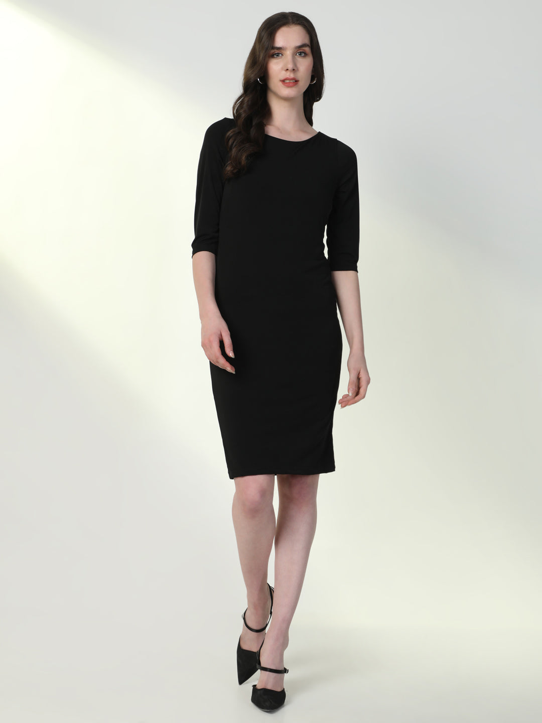 Women's Black Round Neck Bodycon Casual Dress