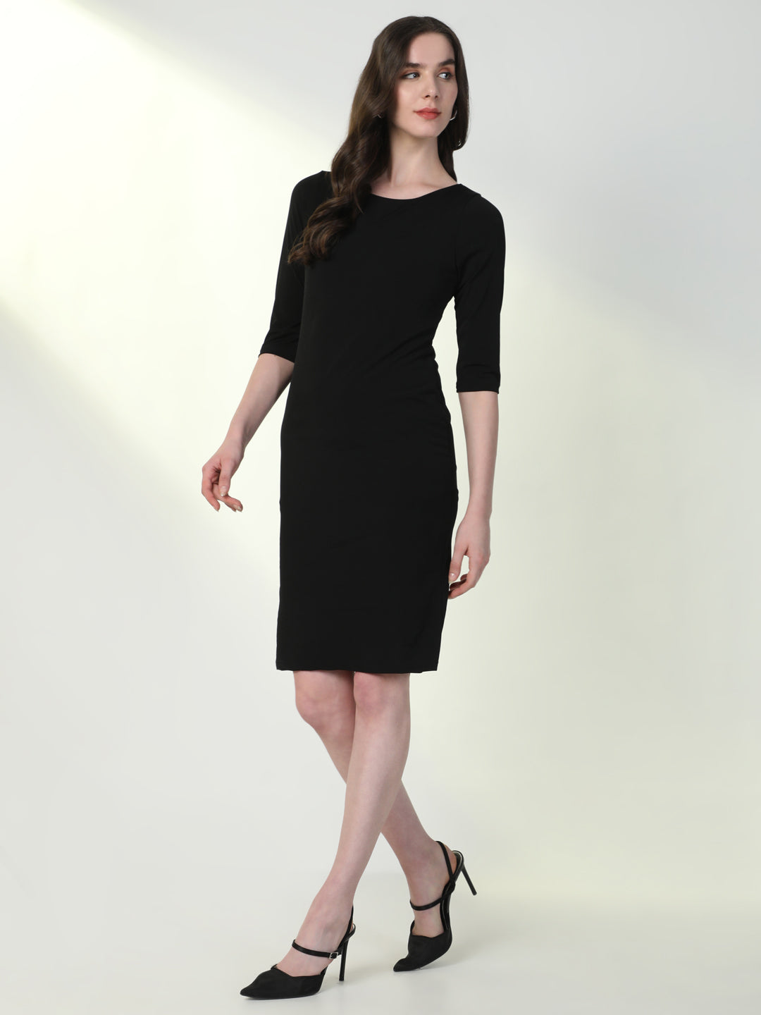 Women's Black Round Neck Bodycon Casual Dress