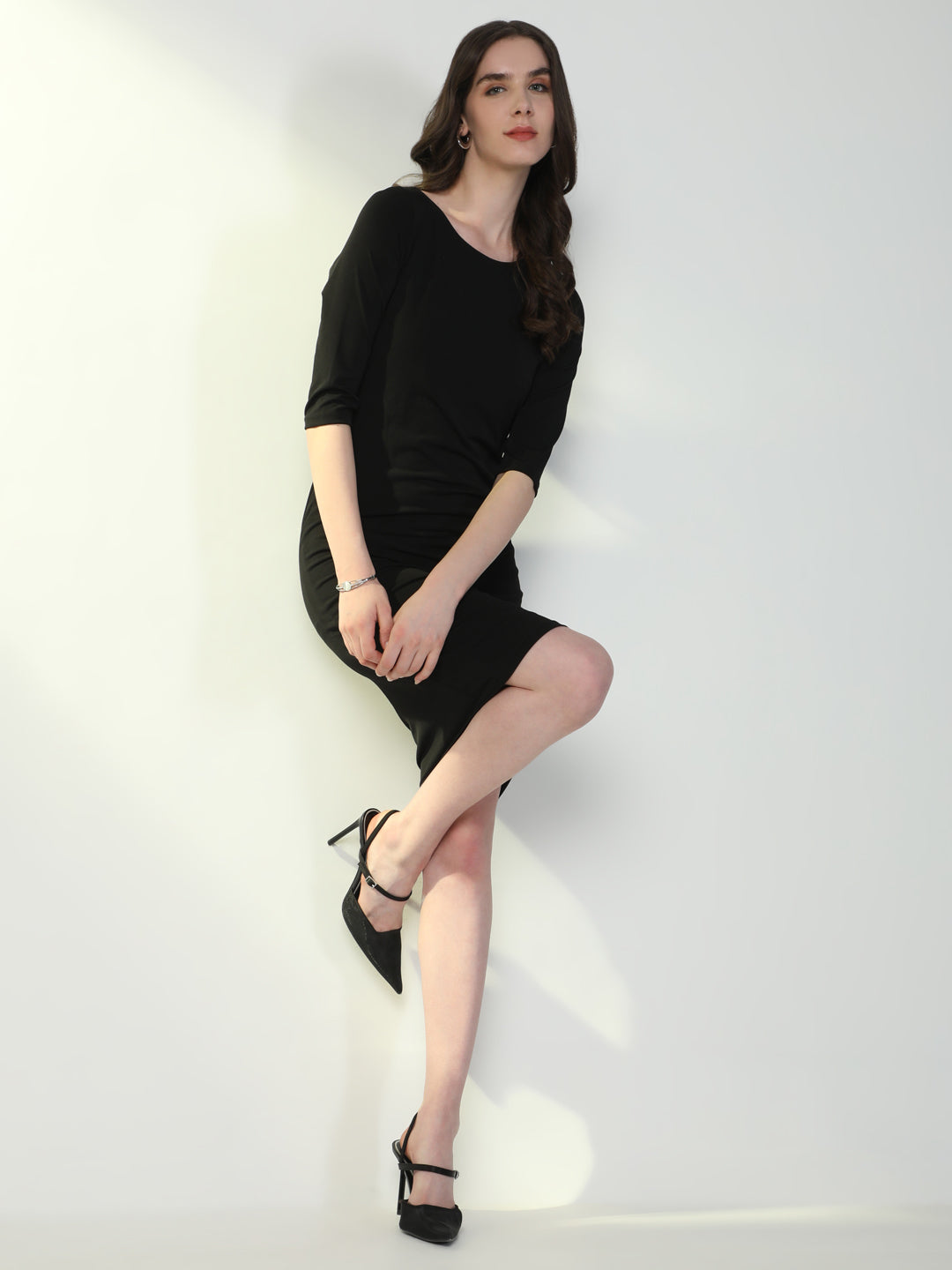 Women's Black Round Neck Bodycon Casual Dress