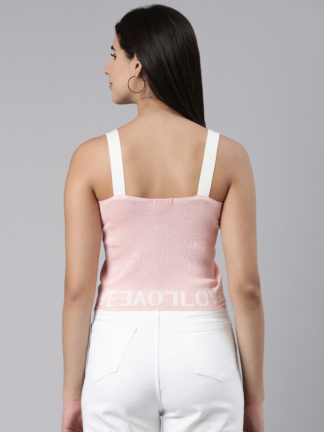 Women's Pink Embellished Acrylic Sleeveless Crop Top