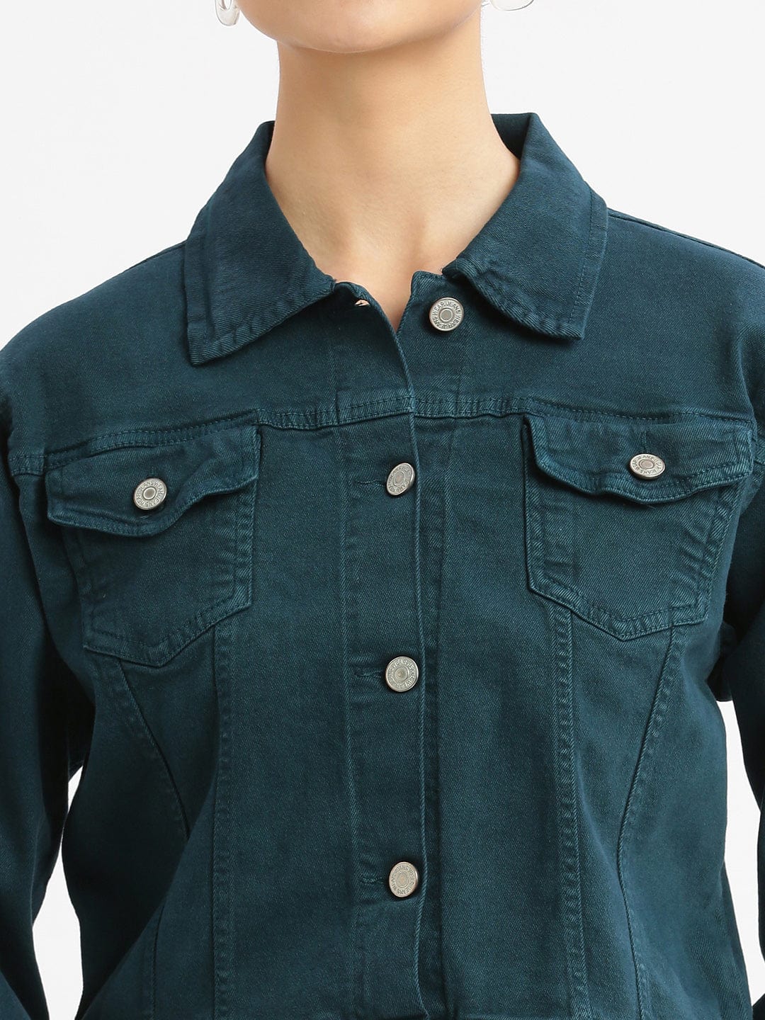 Women's Teal Washed Windcheater Crop Denim Jacket