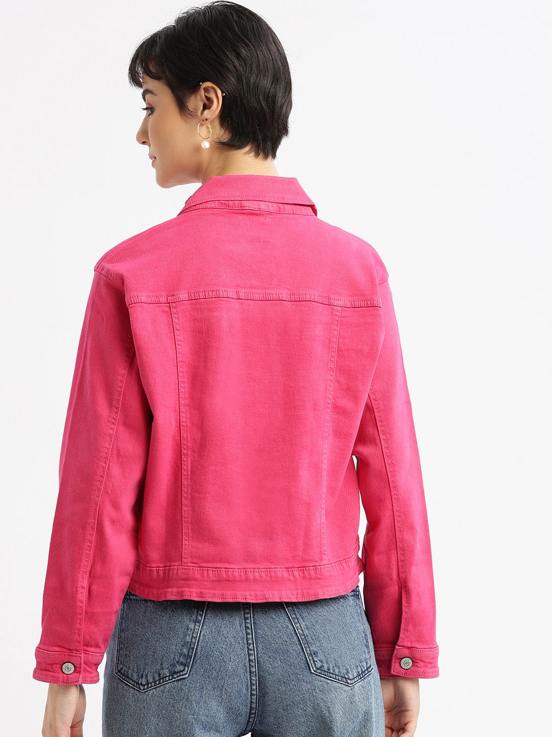 Women's Pink Washed Windcheater Crop Denim Jacket