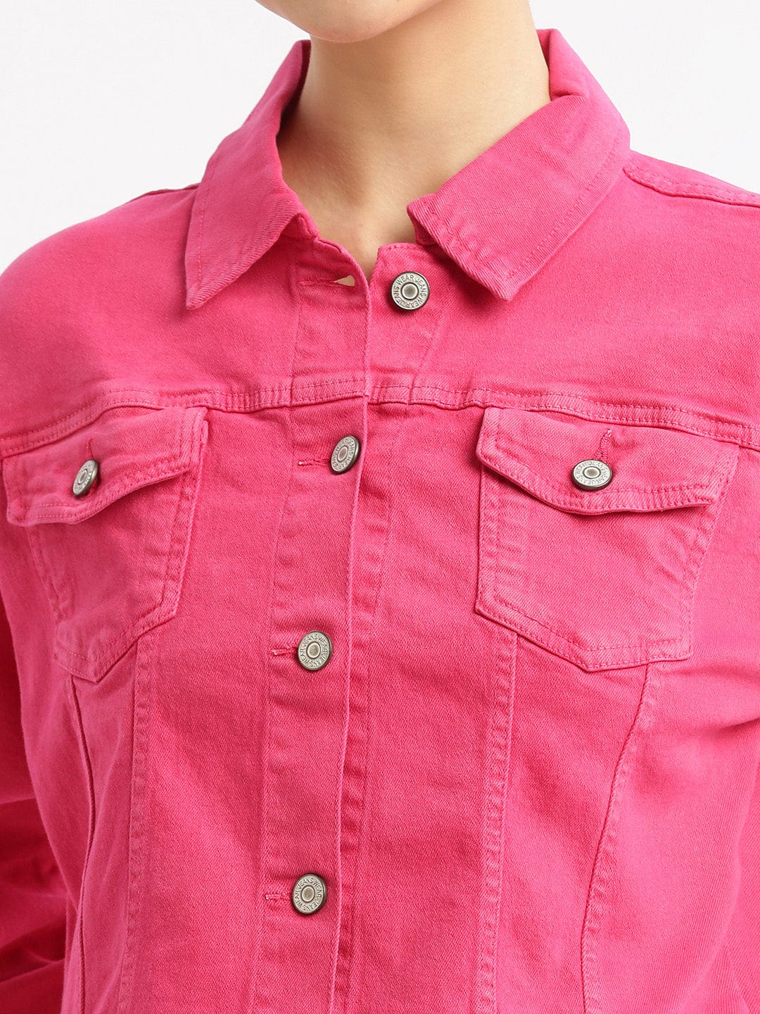 Women's Pink Washed Windcheater Crop Denim Jacket