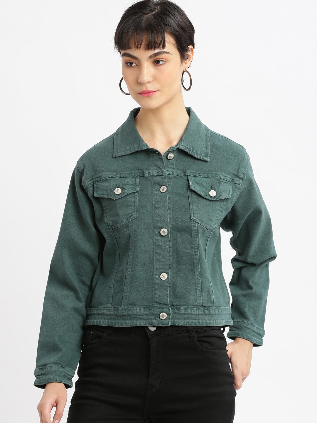 Women's Teal Washed Windcheater Crop Denim Jacket