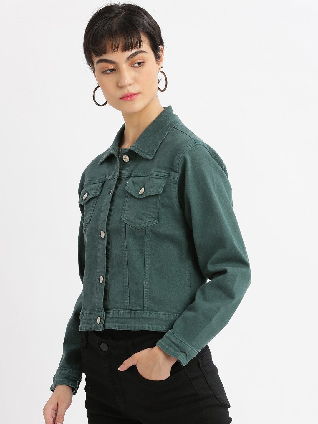 Women's Teal Washed Windcheater Crop Denim Jacket