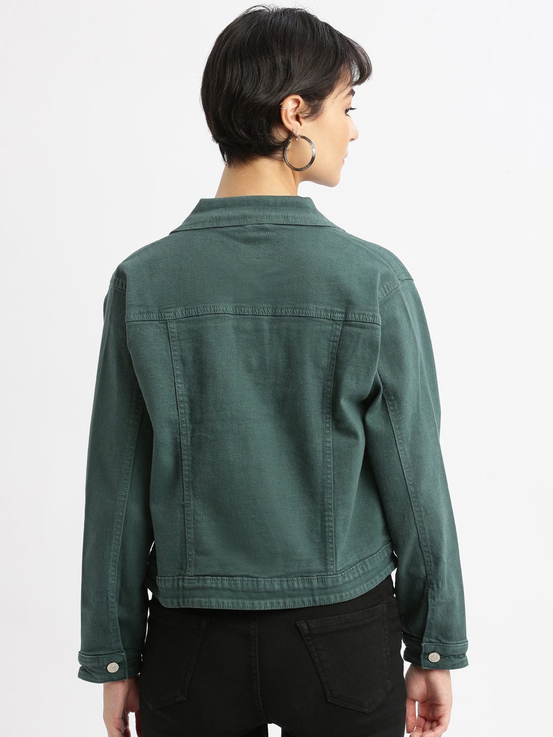 Women's Teal Washed Windcheater Crop Denim Jacket