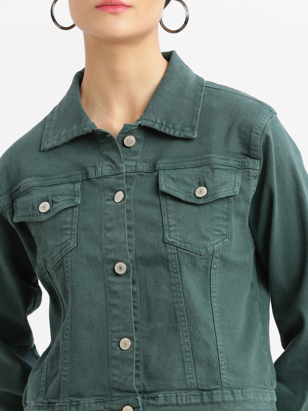 Women's Teal Washed Windcheater Crop Denim Jacket