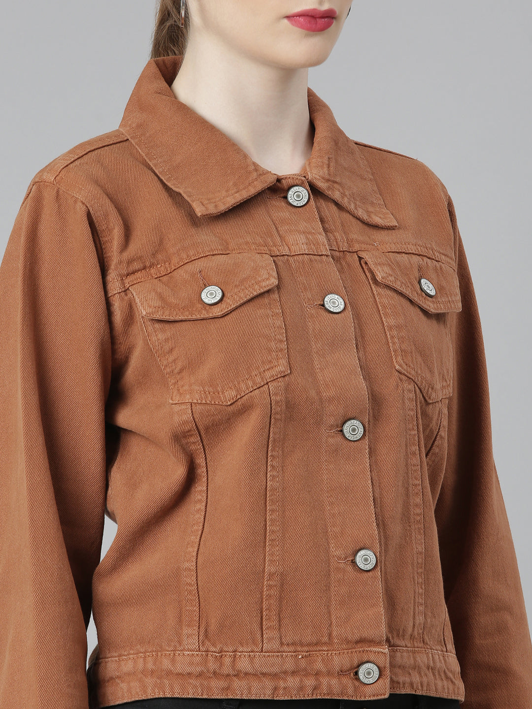Women's Brown Spread Collar Denim Jacket
