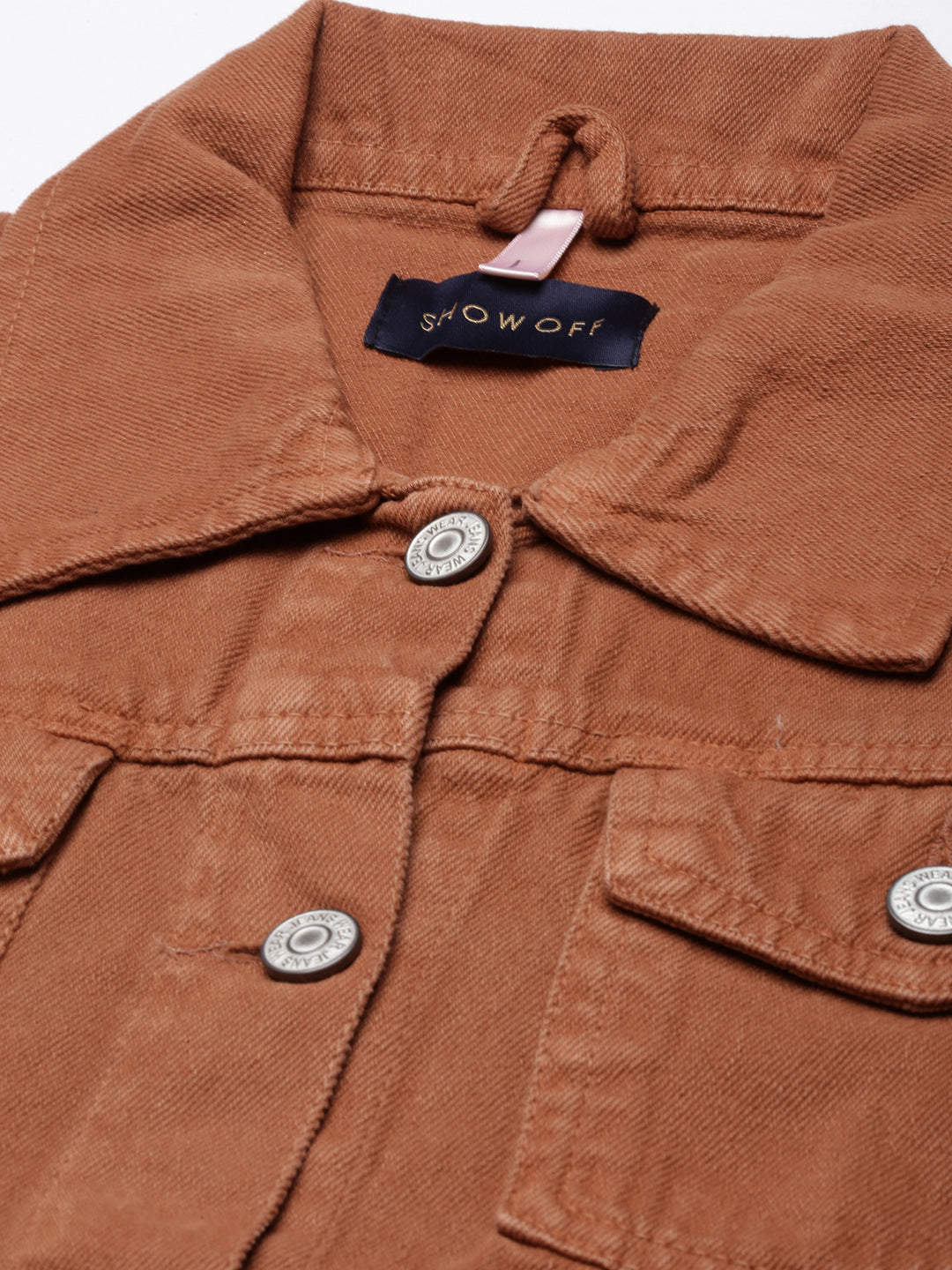 Women's Brown Spread Collar Denim Jacket