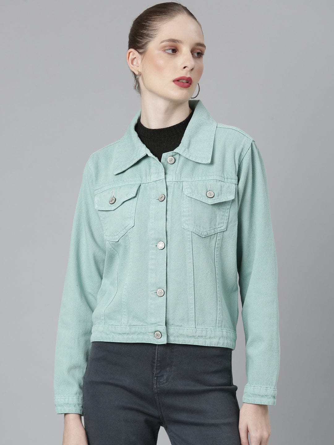 Women's Green Windcheater Denim Jacket