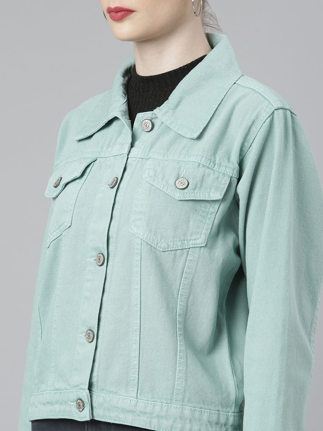 Women's Green Windcheater Denim Jacket