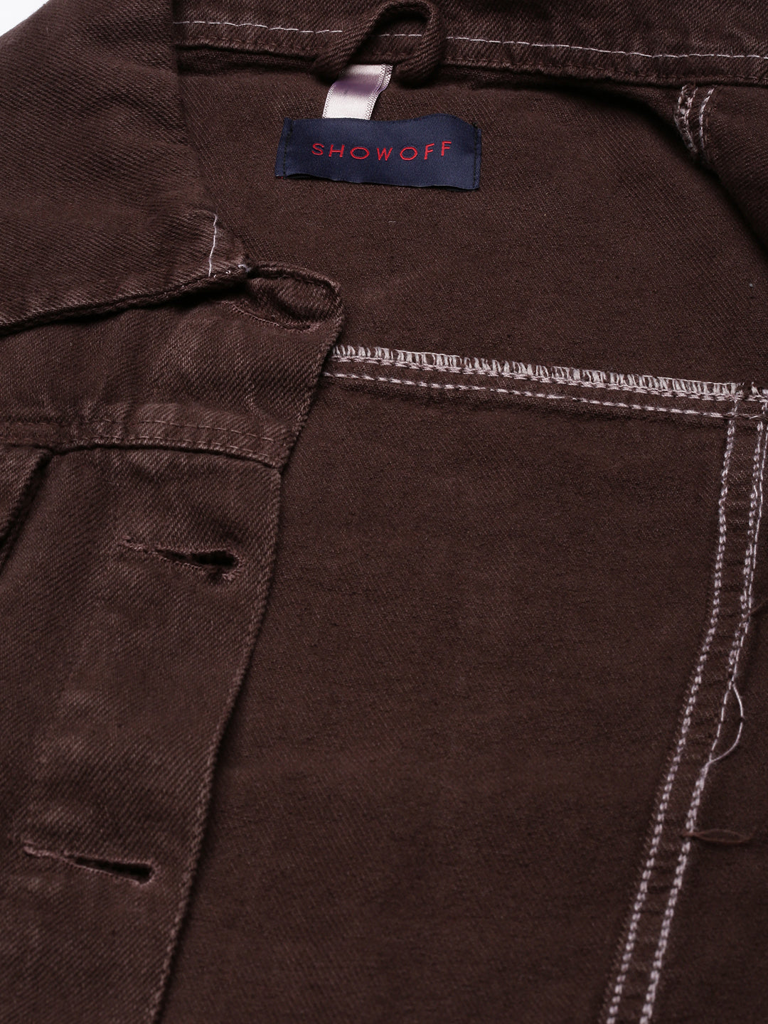 Women's Brown Spread Collar Long Sleeve Crop Denim Jacket