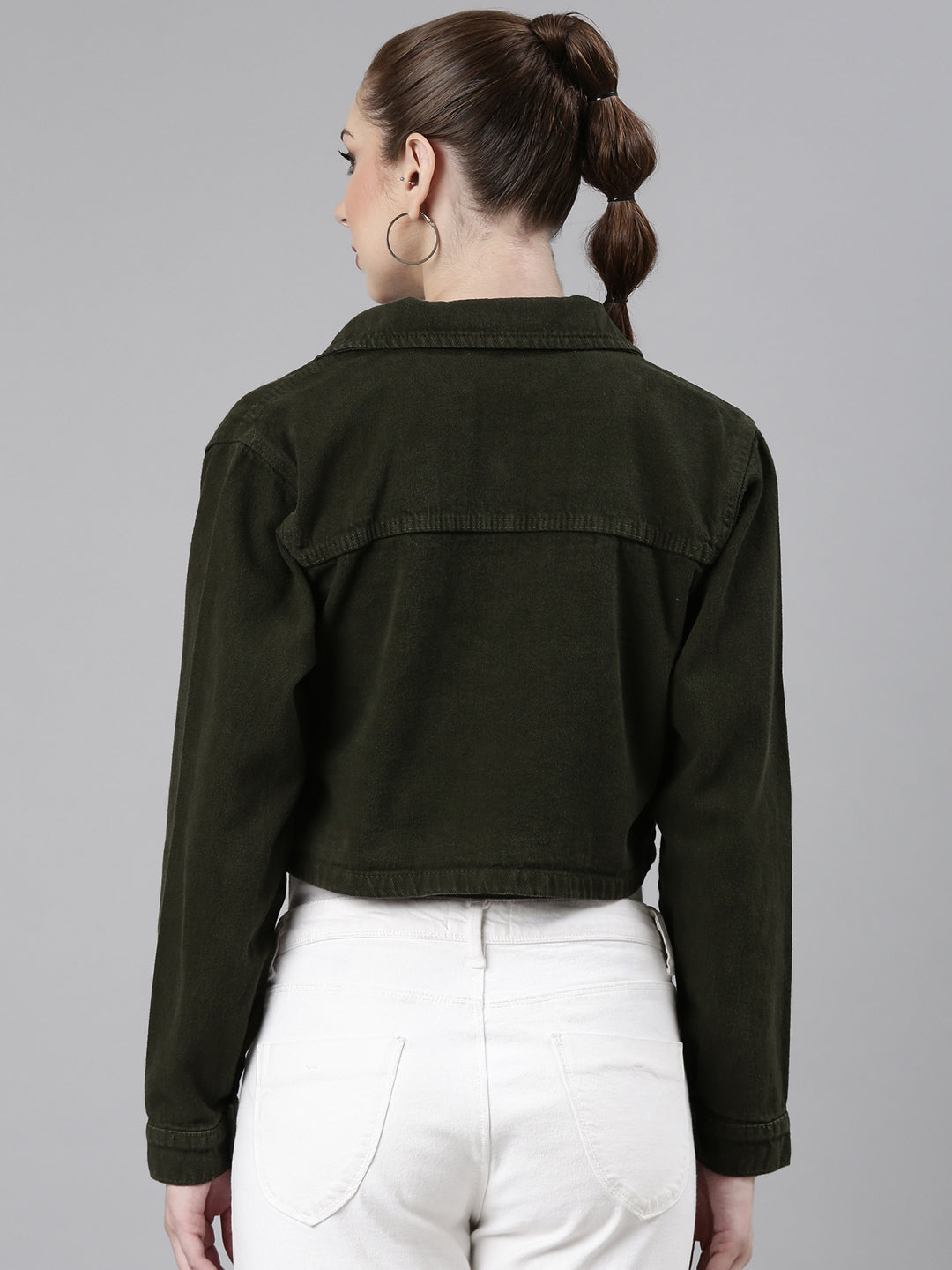 Women's Olive Crop Oversized Denim Jacket