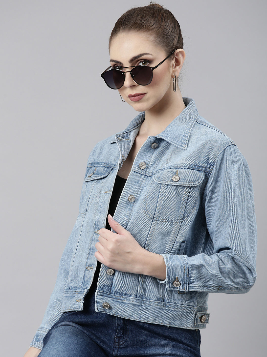 Women's Blue Crop Denim Jacket